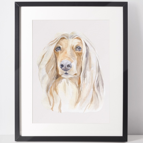 Other - Watercolor Afghan Hound Dog Wall Art Illustration Print Poster Card Unframed